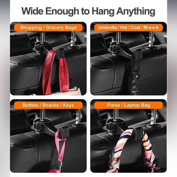 2-in-1 Car Seat Headrest Hooks with Built-in Phone Holder Black, Universal Fit - Picture 5 of 5